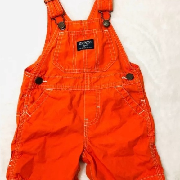 Vintage OshKosh B'gosh Solid Orange Shortalls Vestpak Unisex Size 12 Months - Picture 1 of 8